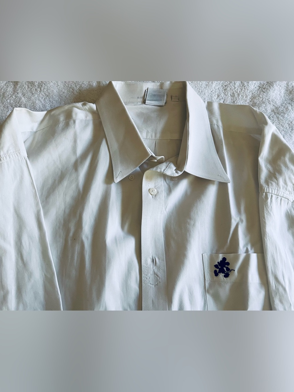Disney White Men's Dress Shirt with Embroidered Pocket Emblem